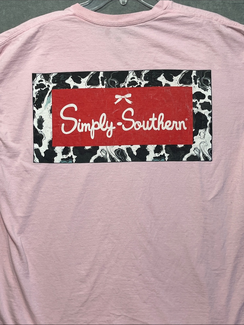 Simply Southern Pink Cow Print Logo Graphic Tee Shirt XL Cotton